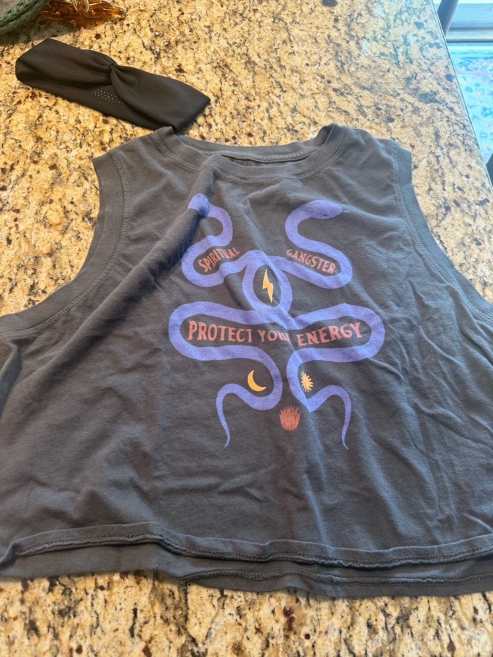 Spiritual Gangster serpent Crawford Black Crop Tank with Purple & Orange Graphic